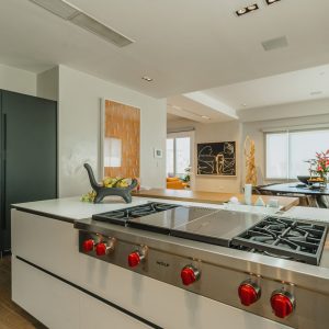 kitchen island and stove